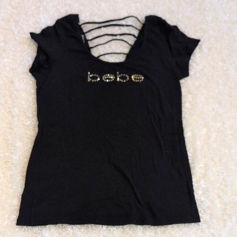 Bebe Black Strappy Back Top Med